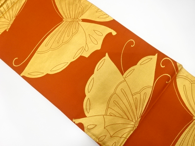 アンティーク　蝶模様織出し袋帯（着用可）